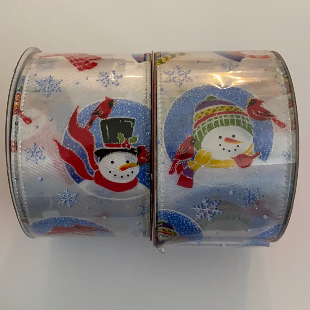 2 rolls 20 yards snowman ribbon home decor wired